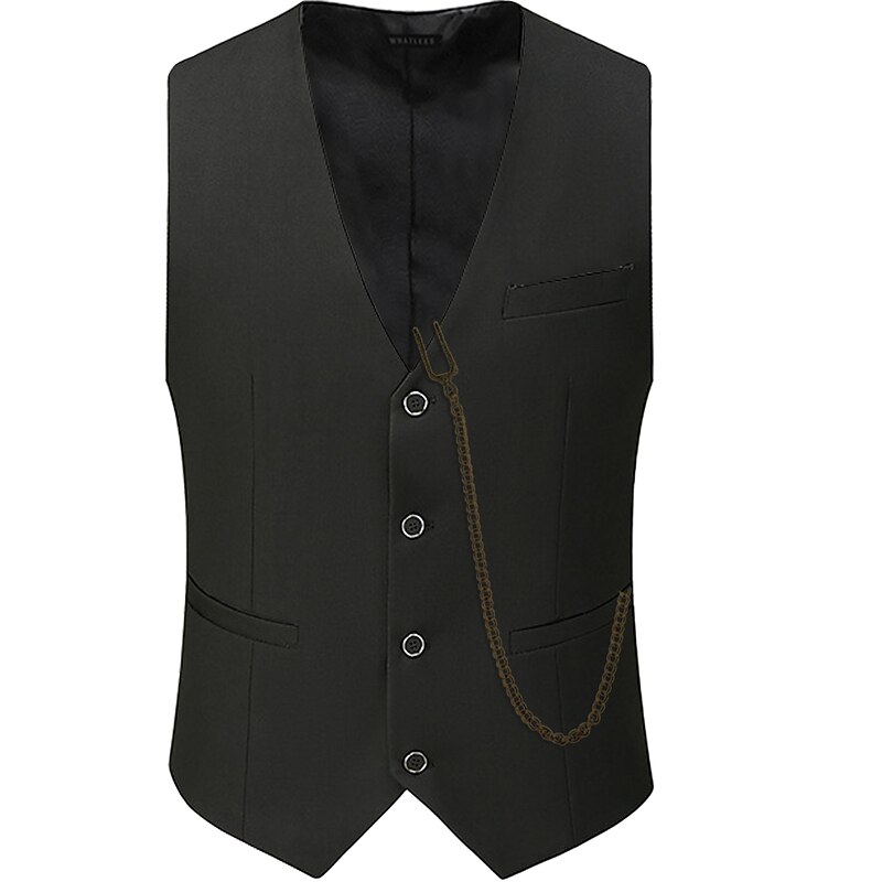 Retro Vintage Roaring 20s 1920s Vest Waistcoat Sleeveless The Great Gatsby Gentleman Gangster Buckle Solid Color Fancy Dress Men's Halloween Carnival Masquerade Wedding Wedding Guest Halloween Adults'3