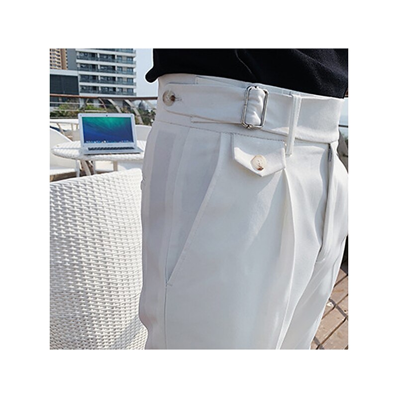 Men's Shorts Dress Shorts Bermuda shorts Work Shorts Pleated Shorts Pocket High Rise Plain Comfort Breathable Business Casual Vintage Elegant Black White High Waist Micro-elastic4