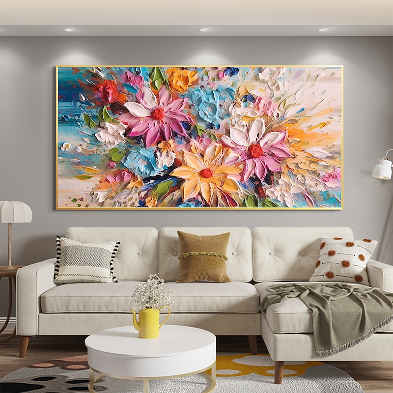 Handmade Oil Painting Canvas Wall Art Decor Original Colored flowers Abstract Scenery Painting for Home Decor With Stretched Frame/Without Inner Frame Painting 5
