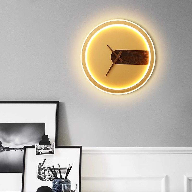 Indoor Wall Lamp with Clock Creative Decorative Wall Lamp 30cm Real Clock Design Metal Wall Mounted Lighting Fixture for Bedroom Bedside Hallway Living Room2