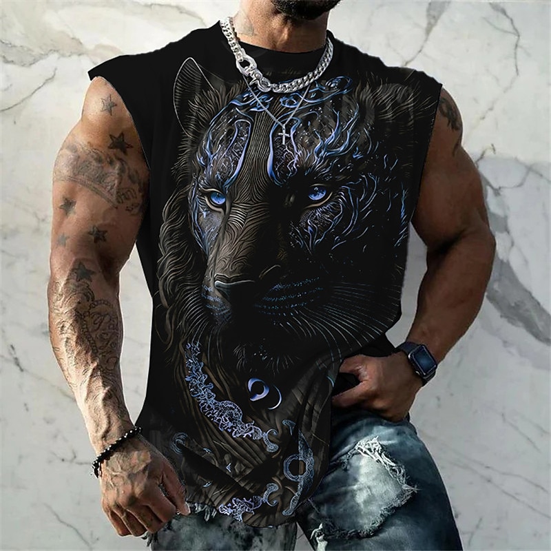Men's Graphic Animal Vest Top Sleeveless T Shirt for Men Sleeveless Cap Sleeve T shirt 3D Print Crew Neck Shirt Fashion Designer Muscle Daily Sports Gym Yellow Red Blue Spring & Summer Clothing2