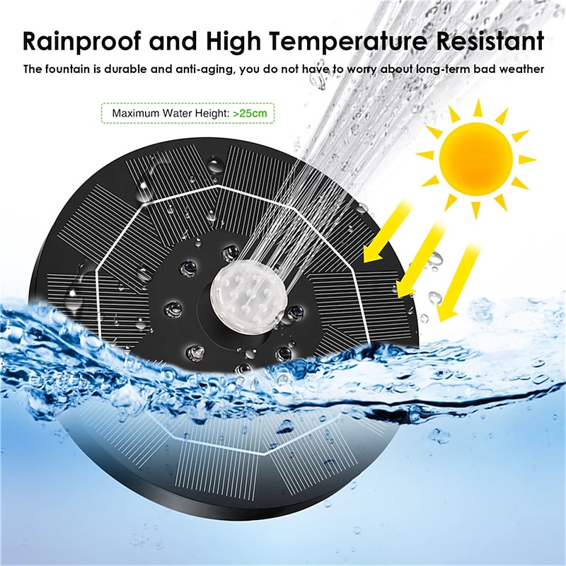 Floating Solar Bird Bath Water Fountain Lights Garden Waterfall Fountain Pond Solar Panel Powered Water Pump Garden Decoration4