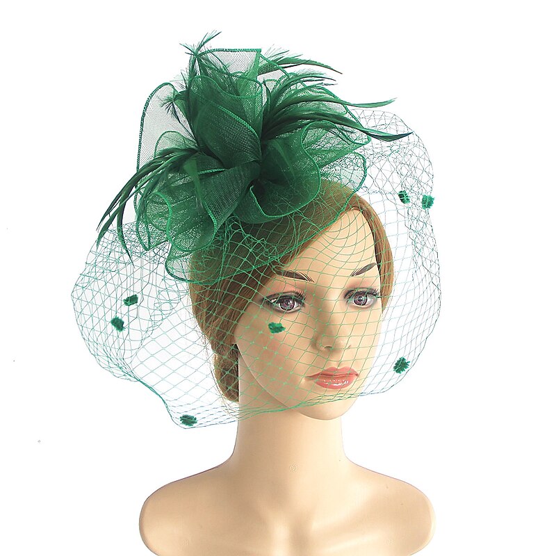 Fascinators Kentucky Derby Hat Headwear Organza Fedora Hat Holiday Cocktail Retro Elegant With Feather Pure Color Headpiece Headwear