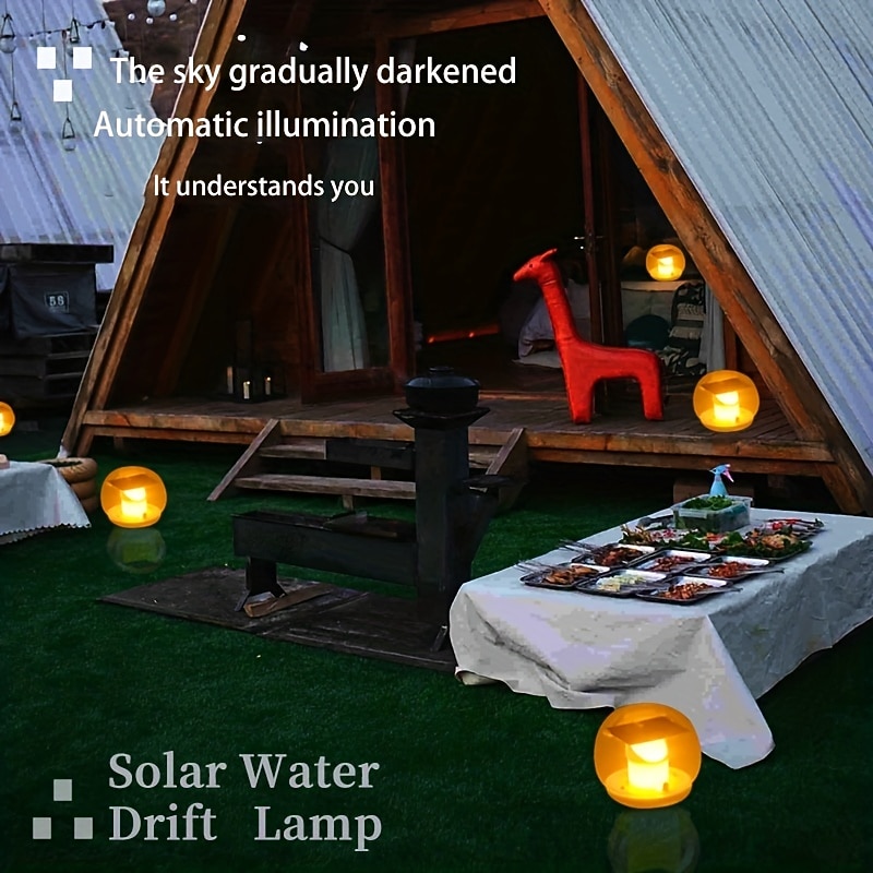 Flame Effect LED Solar Floating Light Swimming Pool Light Outdoor Bar Table Solar Floating Light Intelligent Lighting Control Atmosphere Light Outdoor Courtyard Bar Table Light Decorative Light3