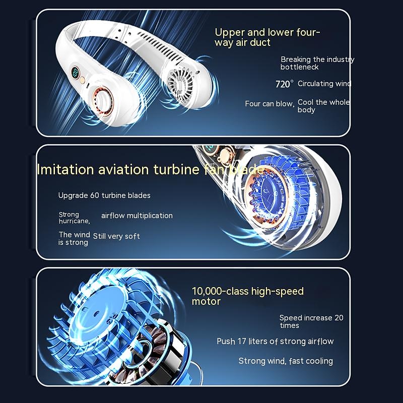 Mini Bladeless Neck Fan – USB Rechargeable Air Cooler with Digital Display, Portable Power Vent for Indoor and Outdoor Use 14