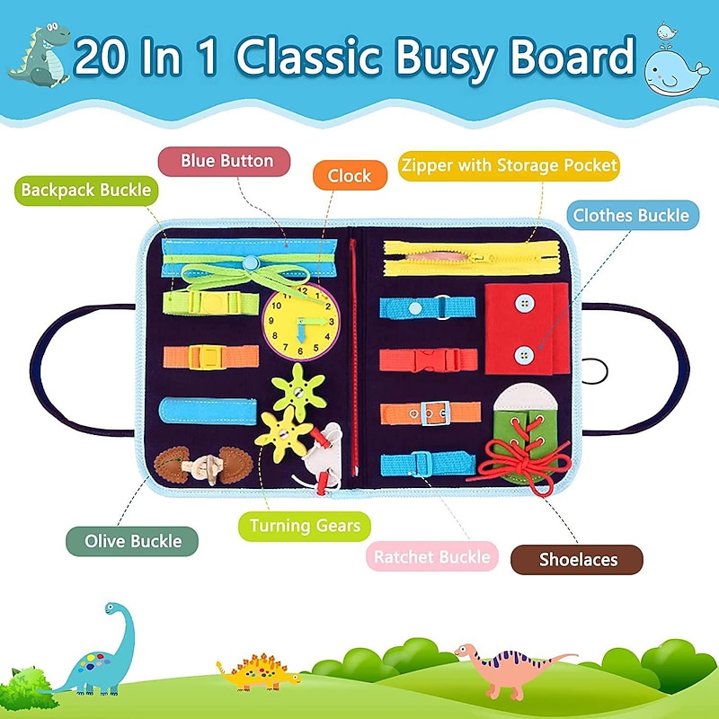 Montessori Toys Montessori Busy Board,Montessori Education Felt Busy Board Children's Educational Learning Board Multi-Page Folder2