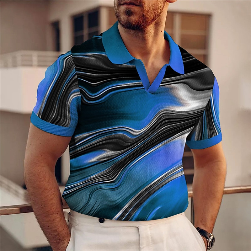 Men's Graphic Polo Shirts Golf Shirt Short Sleeve Polo Shirts V Neck Casual Vacation Wear Rave Wear Party Outfits 3D Print Blue-Green Red Blue3