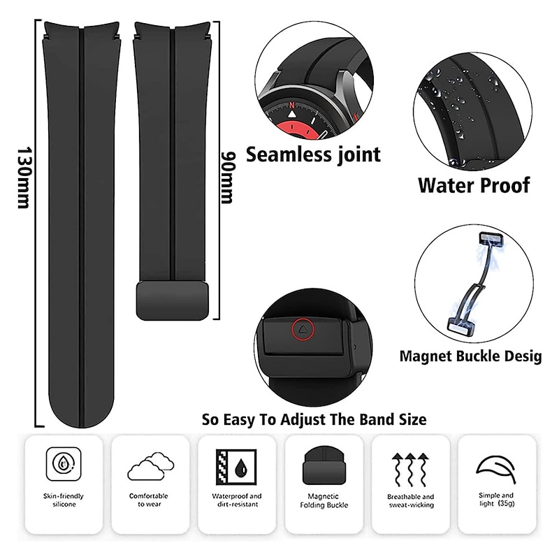 Watch Band for Samsung Galaxy Watch 7/6/5/4  40/44mm, Watch 5 Pro 45mm, Watch 6 Classic 43/47mm, Watch 4 Classic 42/46mm Silicone Replacement  Strap Magnetic Clasp Butterfly Buckle Women Men Sport3