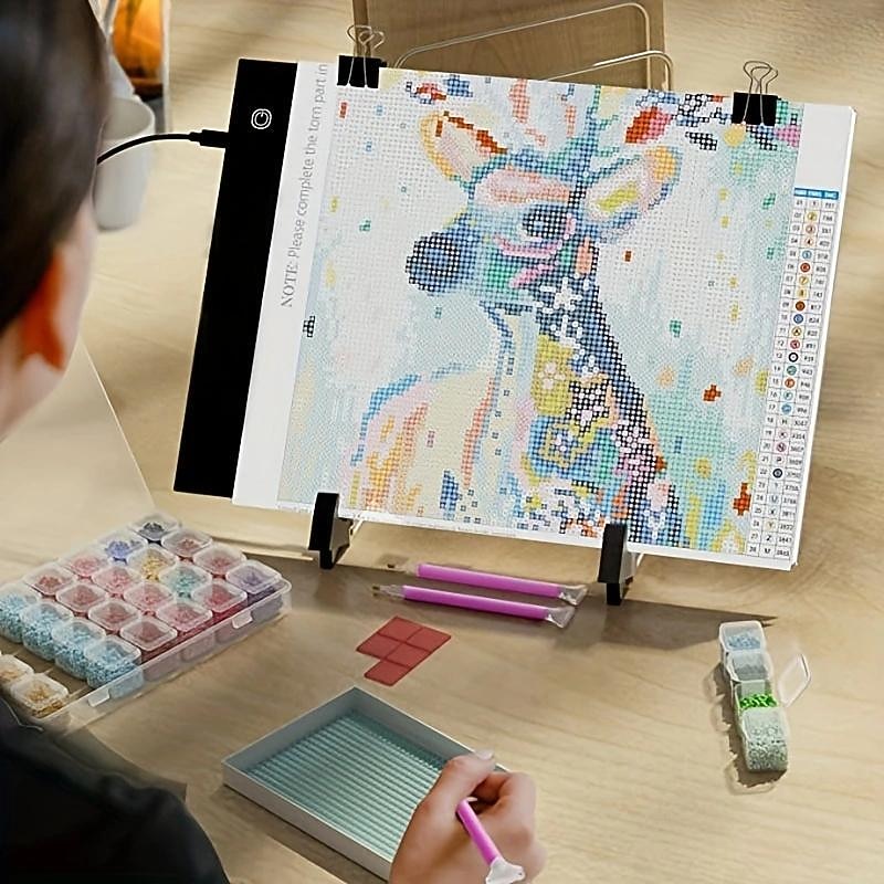 A4 LED Light Pad Drawing Copy Board For DIY Diamond Painting Kits, USB Powered Light Pad, Adjustable Brightness With Detachable Stand And Clips2