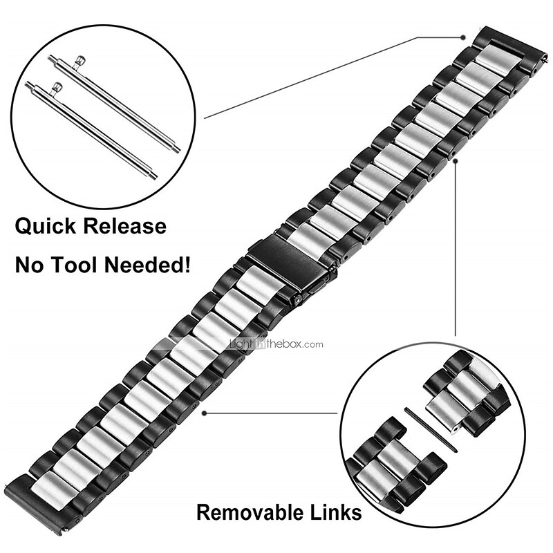 Watch Band for Samsung Watch 3 45mm, Galaxy Wacth 46mm, Gear S3 Classic / Frontier, Gear 2 Neo Live Stainless Steel Replacement  Strap 22mm Business Classic Clasp Wristband4