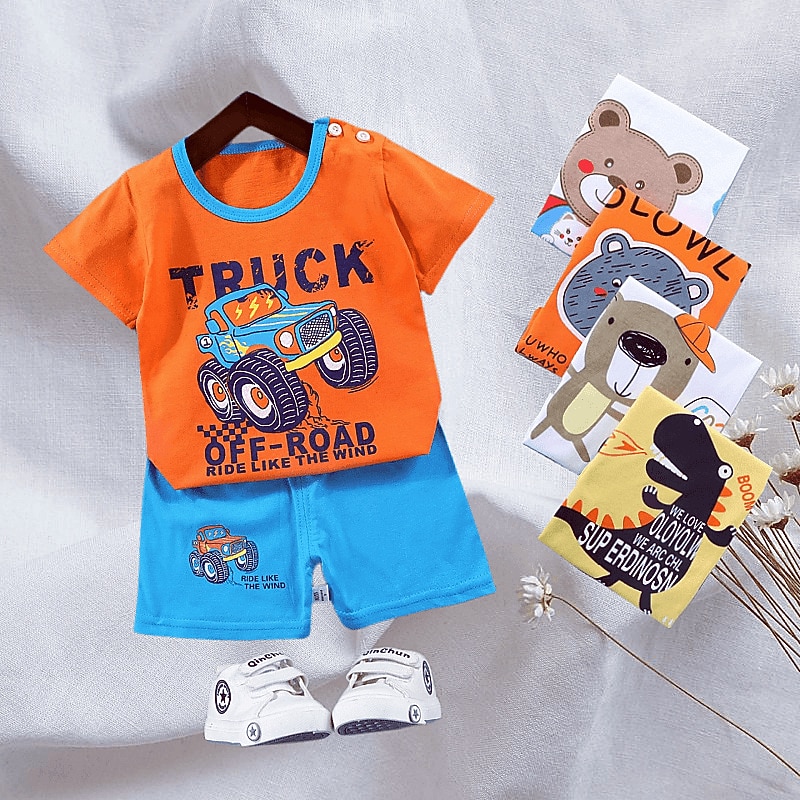 2 Pieces Toddler Boys T-shirt & Shorts Outfit Animal Cartoon Bear Short Sleeve Cotton Set Outdoor Neutral Daily Basic Summer Spring 3-7 Years Short set 30-RABBIT rabbit. Short set 35-Happy Niu Niu