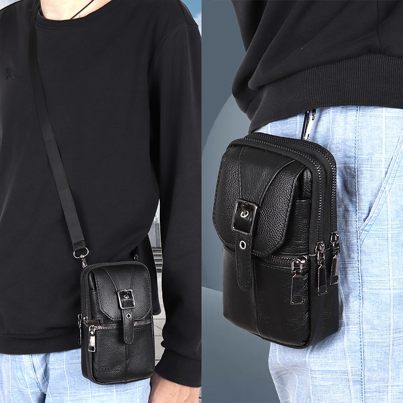 Men's Leather Multi-Pocket Crossbody Bag – Versatile Small Messenger Bag with Adjustable Strap for Travel and Daily Use3