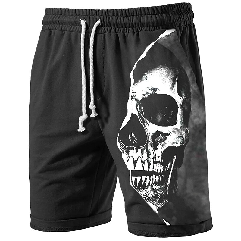 Men's Skull Graphic Prints Halloween Costumes Sweat Shorts Beach Shorts Terry Shorts Mid Waist Casual Athleisure Daily Holiday Streetwear Drawstring Elastic Waist 3D Print Designer Clothing Apparel