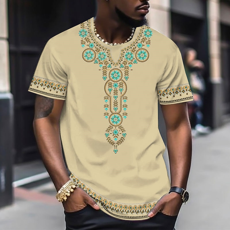 Men's Graphic Boho T Shirt Short Sleeve T shirt 3D Print Crew Neck Shirt Vintage Designer Ethnic Outdoor Daily Sports Yellow Blue Khaki Spring & Summer Clothing Apparel S M L XL 2XL 3XL4