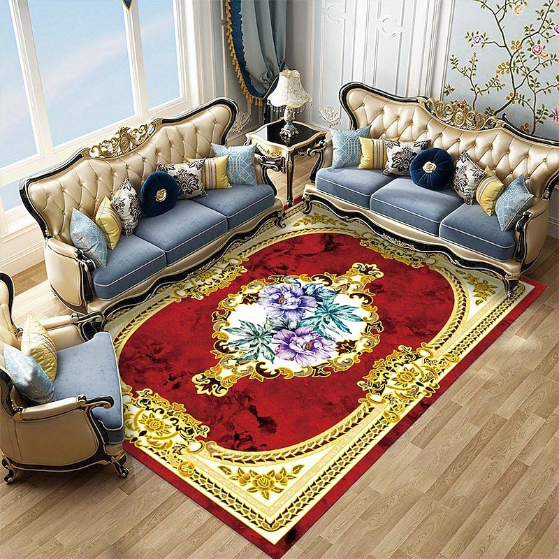 Large Floral Area Rugs Oriental Non-slip Crystal Velvet Plush Carpet Vintage Fluffy Rug Machine Washable Soft Thickened & Shaggy Carpet For Living Room & Bedroom Floor4