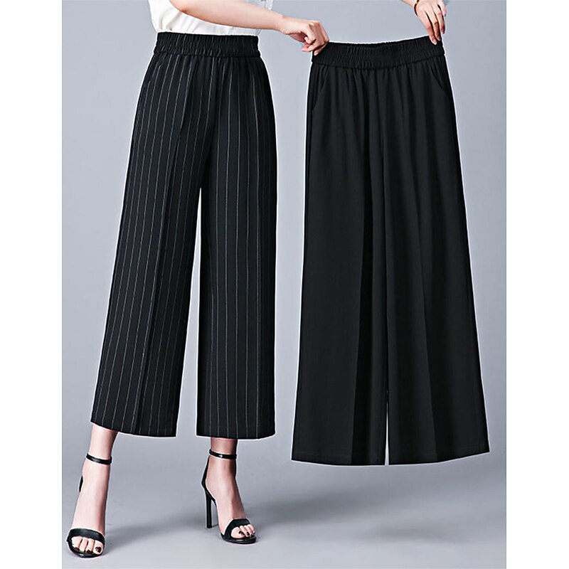 Women's Wide Leg Dress Work Pants Trousers Baggy Full Length Pocket Micro-elastic High Rise Streetwear Casual Street Black White XL 2XL Summer Spring