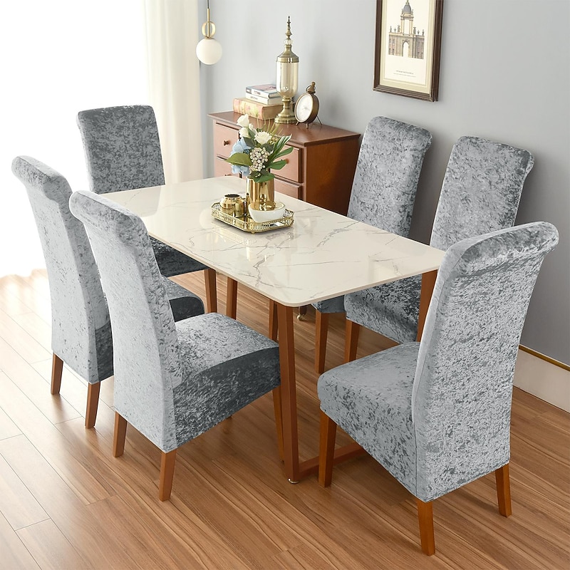 6 Pcs Stretch Dining Chair Covers, Burgundy XL/Oversized Spandex High Back Large Velvet Chair Cover Slipcover for Wedding Dining Room Kitchen Hotel Table Banquet