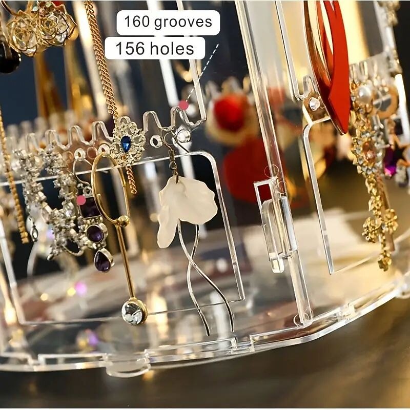 4-Tier 360° Rotating Earrings Holder: The Perfect Jewelry Organizer for Necklaces, Earrings, and Piercings!4