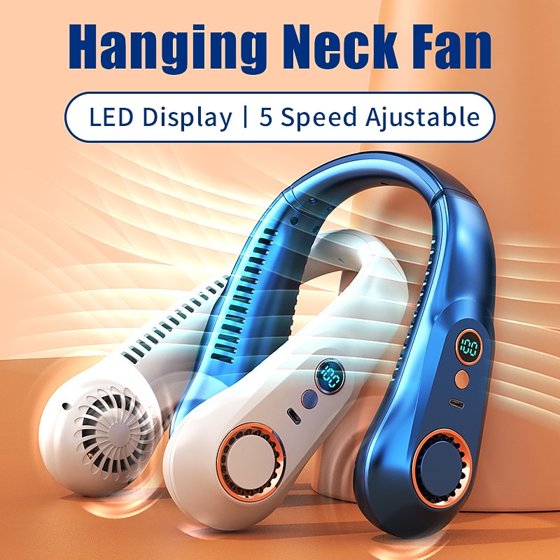 Mini Bladeless Neck Fan – USB Rechargeable Air Cooler with Digital Display, Portable Power Vent for Indoor and Outdoor Use