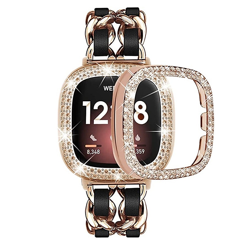 Smart Watch Band Compatible with Fitbit Versa 4, Sense 2, Versa 3, Sense Fitbit Versa 2 Versa Lite Stainless Steel Smartwatch Strap with Case Metal Clasp Shockproof Sport Band Replacement  Wristband2