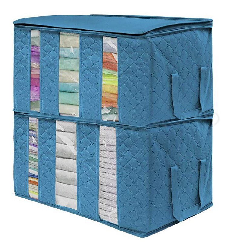 Large Capacity Clothes Storage Bag Organizer with Reinforced Handle Thick Fabric for Comforters Blankets Bedding Foldable with Sturdy Zipper 61X33X31cm