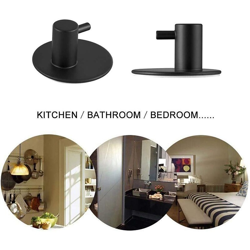 4pcs Self-Adhesive Wall Hooks Stainless Steel  Matte Black Wall Mounted Towel Hooks, Stainless Steel Kitchen Bathrooms Robe Black Hooks, Towel Stands Sticky Wall Hook4