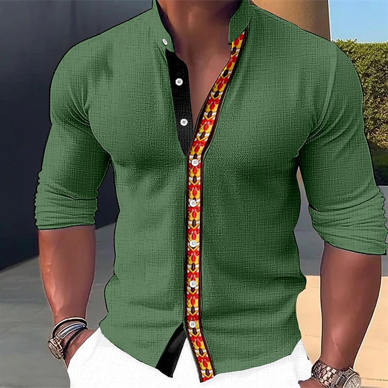 Men's Shirt Dress Shirt Geometry Outdoor Casual Navy Blue Blue Orange Green Long Sleeve Stand Collar Summer Spring Clothing Apparel Print3