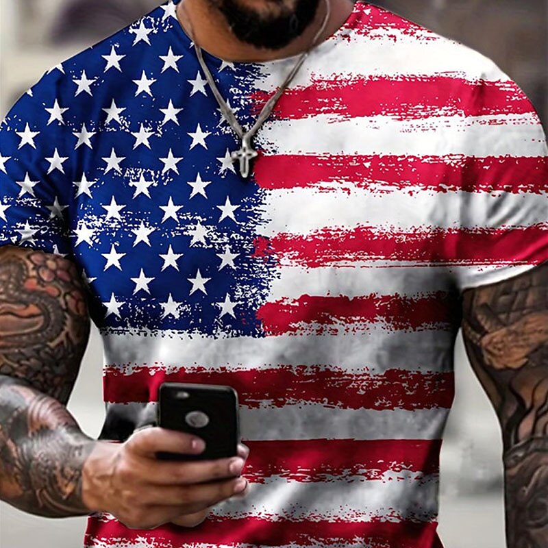 Veterans Day Men's Patriot Patriotic Veteran Graphic National Flag T shirt Patriotic Shirts Short Sleeve T shirt 3D Print Crew Neck Shirt Vintage Fashion Designer Outdoor Daily Sports Black and Red