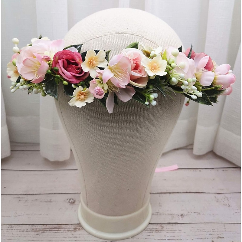 Flower Crown Floral Wreath Headband Floral Crown Wedding Festivals Photo Props Headpiece (pink)4