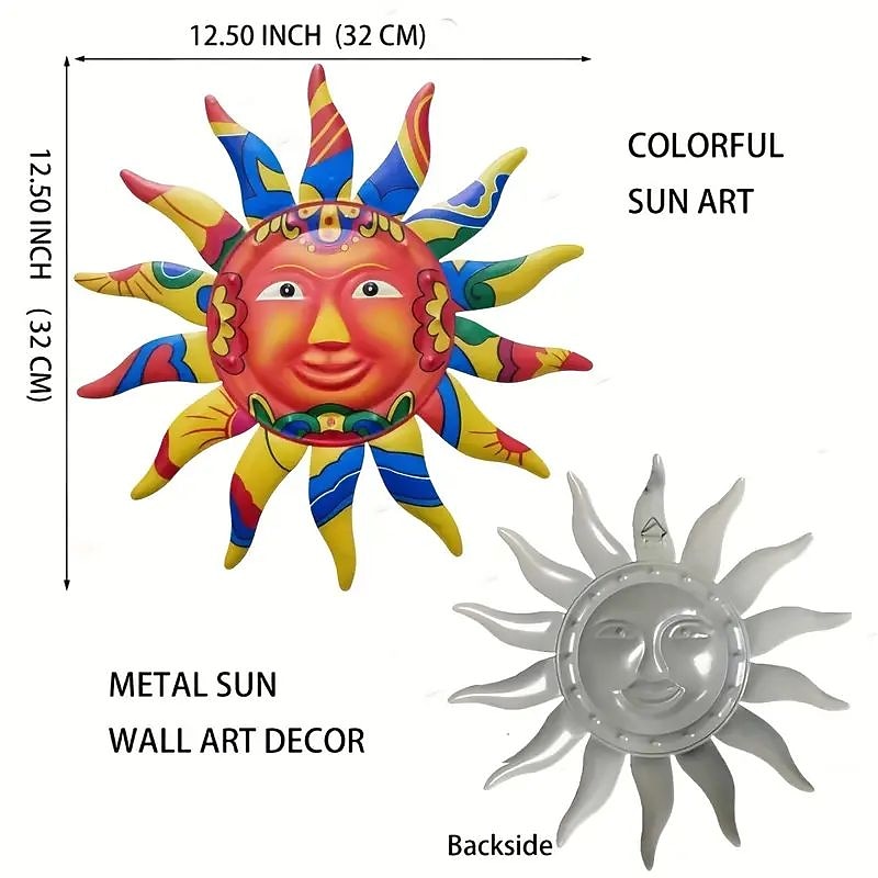 1pc Metal Wall Art (12.5'') Metal Sun Wall Hanging Art Decoration Hanging Sign Outdoor Decor Yard Decor Garden Decorations Room Decor Scene Decor Bedroom Decor Entrance Decor Kitchen3