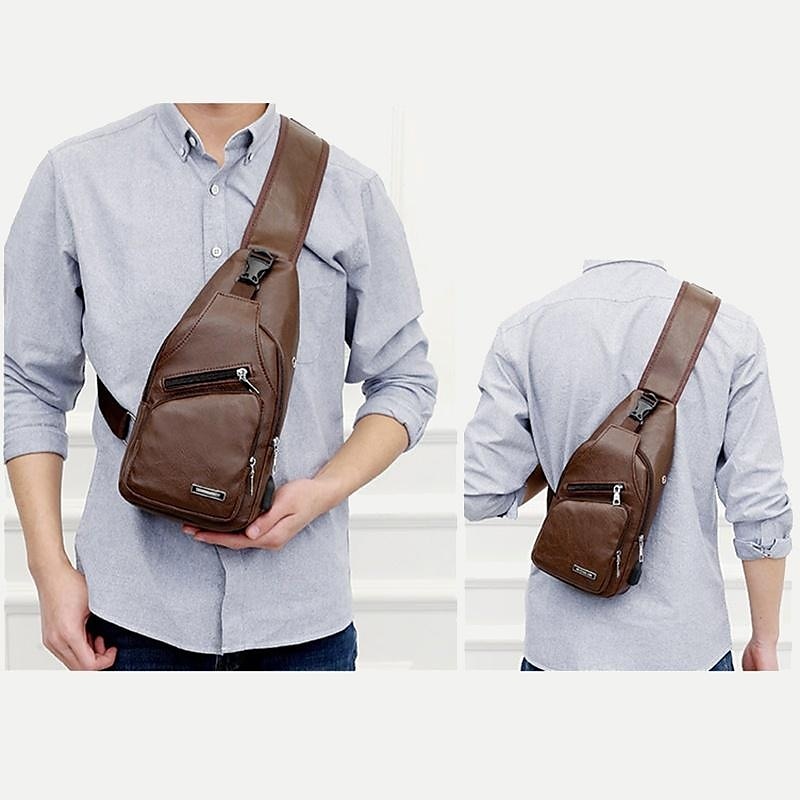Fashion Men's Casual Crossbody Pouch PU Leather Shoulder Bag Leisure Chest Pack4