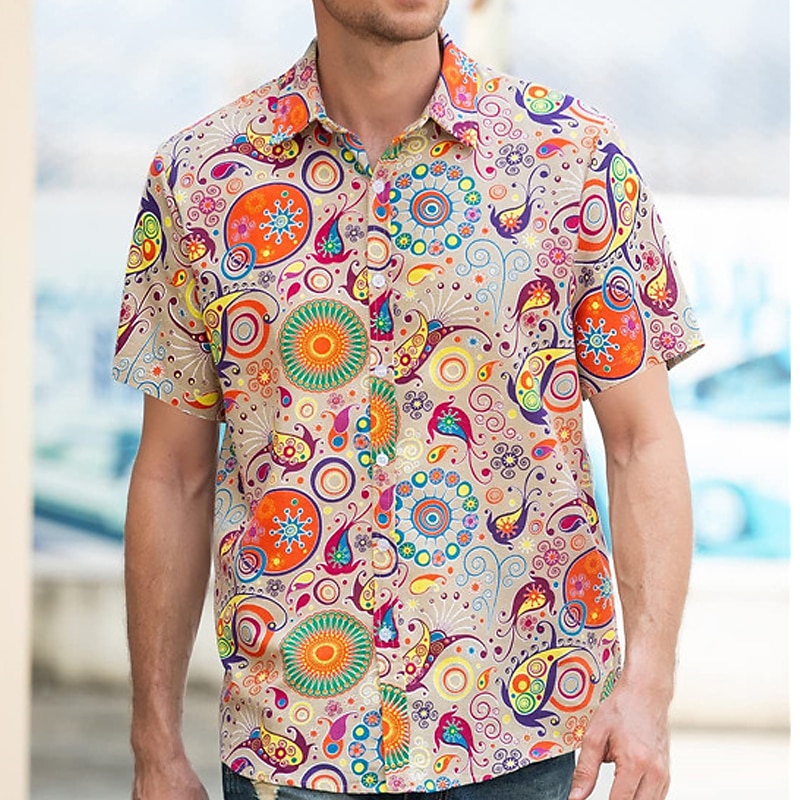 Men's Paisley Ethnic Shirt Boho Shirt Button Up Shirt Short Sleeve Fashion Streetwear Designer Outdoor Street Daily Summer Spring Turndown Print Black Pink Blue Green2