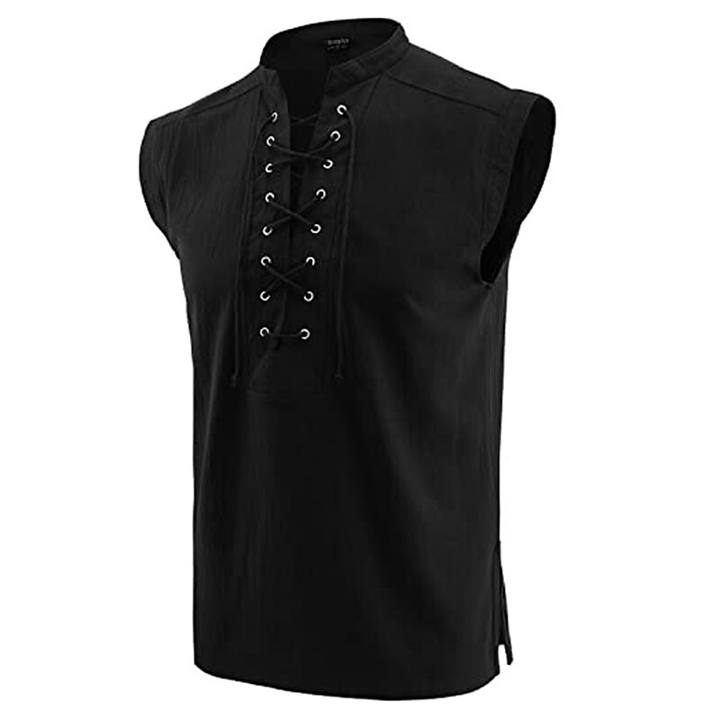 Medieval Renaissance 17th Century Shirt Tunic Knight Ritter Viking Celtic Knight Drawstring Solid Color Fancy Dress Men's Pirate Halloween Carnival Casual Daily Wear Renaissance Fair Adults' Shirt3