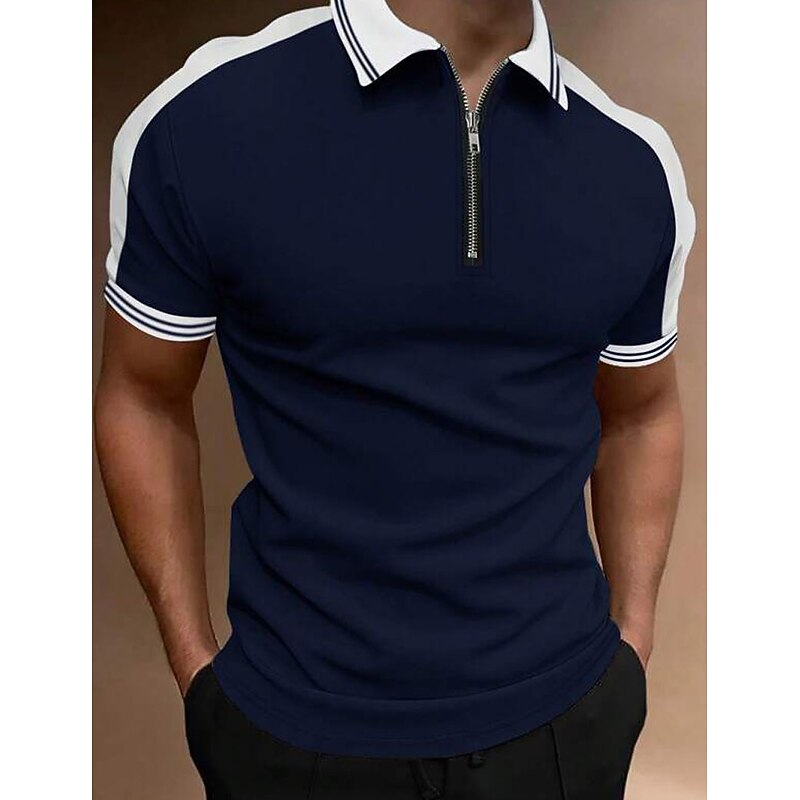 Men's Zip Polo Golf Shirt Outdoor Casual Lapel Quarter Zip Short Sleeve Fashion Basic Color Block Quarter Zip Summer Regular Fit Yellow Burgundy Ink Blue Green Gray Zip Polo