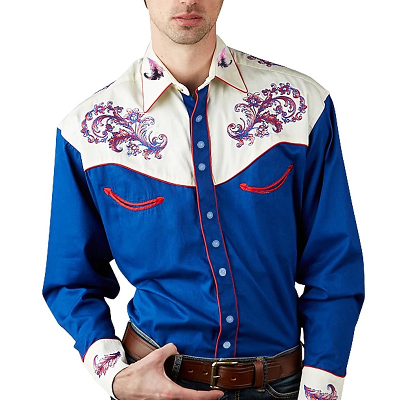 West Cowboy Shirt Cosplay Costume Long Sleeve Casual Button Down Shirt Retro Vintage Men's Top Party Carnival Halloween