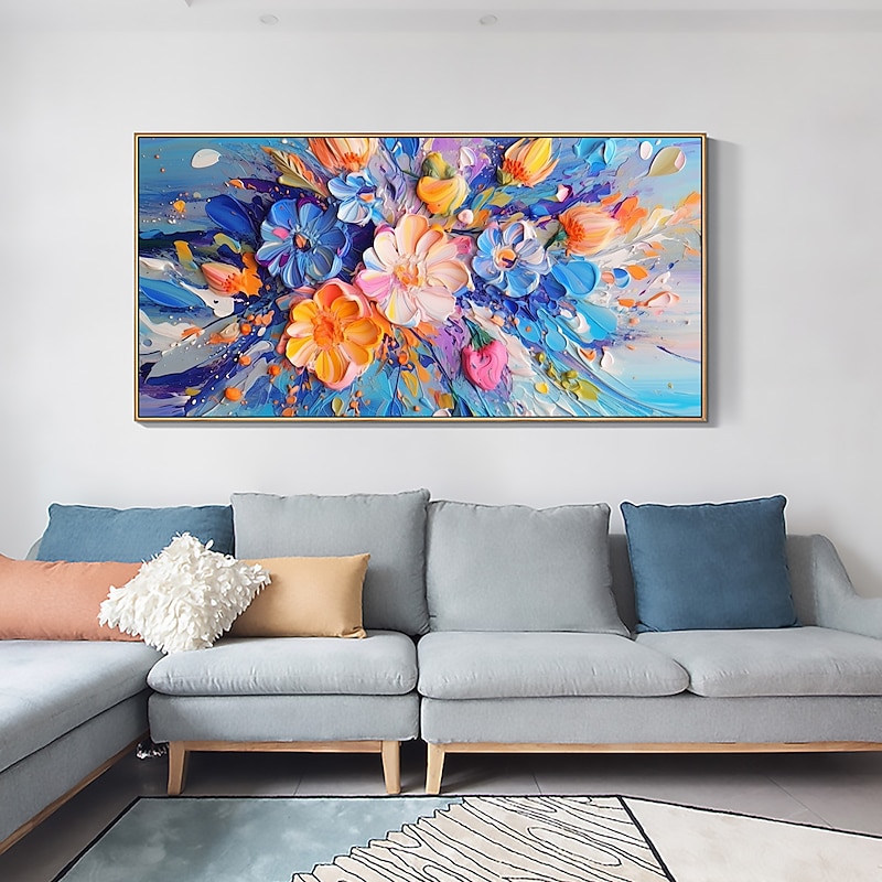 Handmade Oil Painting Canvas Wall Art Decor Original Colored flowers Abstract Scenery Painting for Home Decor With Stretched Frame/Without Inner Frame Painting 7