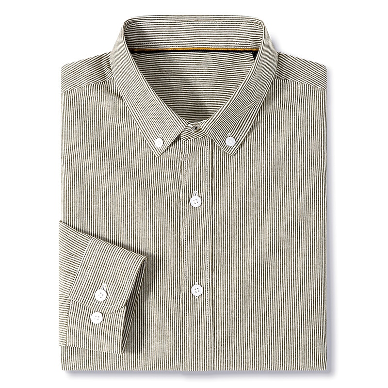 Men's Dress Shirt Green khaki Gray Long Sleeve Striped Turndown Spring &  Fall Office & Career Going out Clothing Apparel Basic4