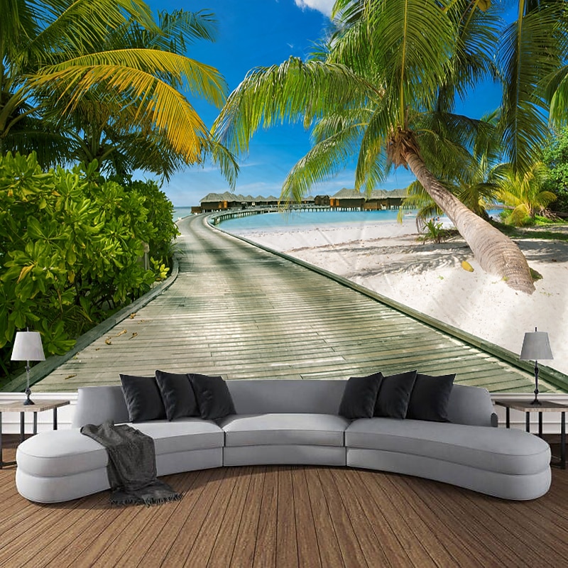 Beach Landscape Hanging Tapestry Wall Art Large Tapestry Mural Decor Photograph Backdrop Blanket Curtain Home Bedroom Living Room Decoration4