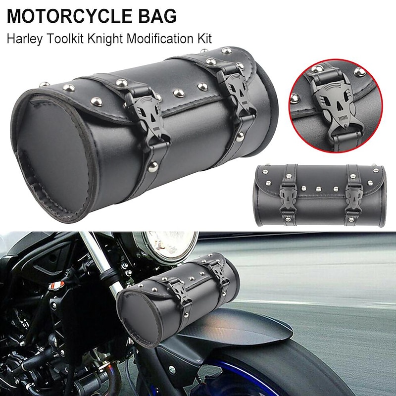 Motorcycle Cruiser Tool Bag Fork Barrel Shape Handlebar Front Fork Bag Black Saddlebags For Motorcycle Pannier Saddle Bags Tools