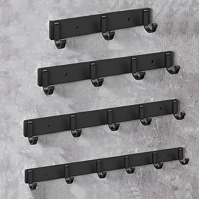 1pc Modern Hanging Hooks For Wall Aluminium Black Towel Holder Bathroom Door Clothe Hanger Coat Rack Wall Mounted4