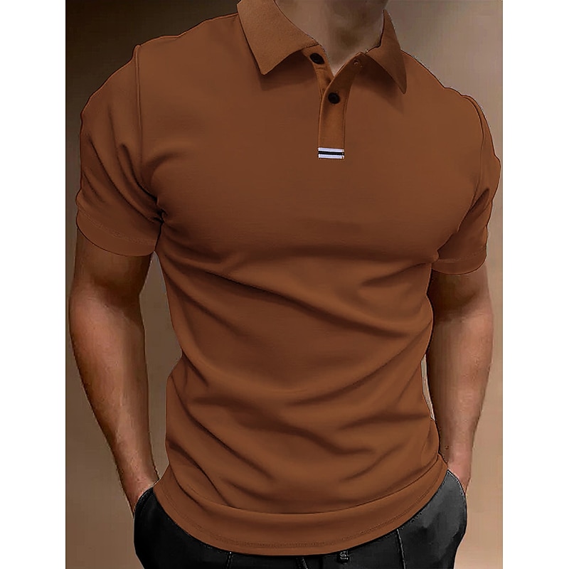 Men's Button Up Polos Polo Shirt Casual Holiday Lapel Short Sleeve Fashion Basic Plain Classic Summer Regular Fit Light Sky Blue Pink Army Green Brown Button Up Polos