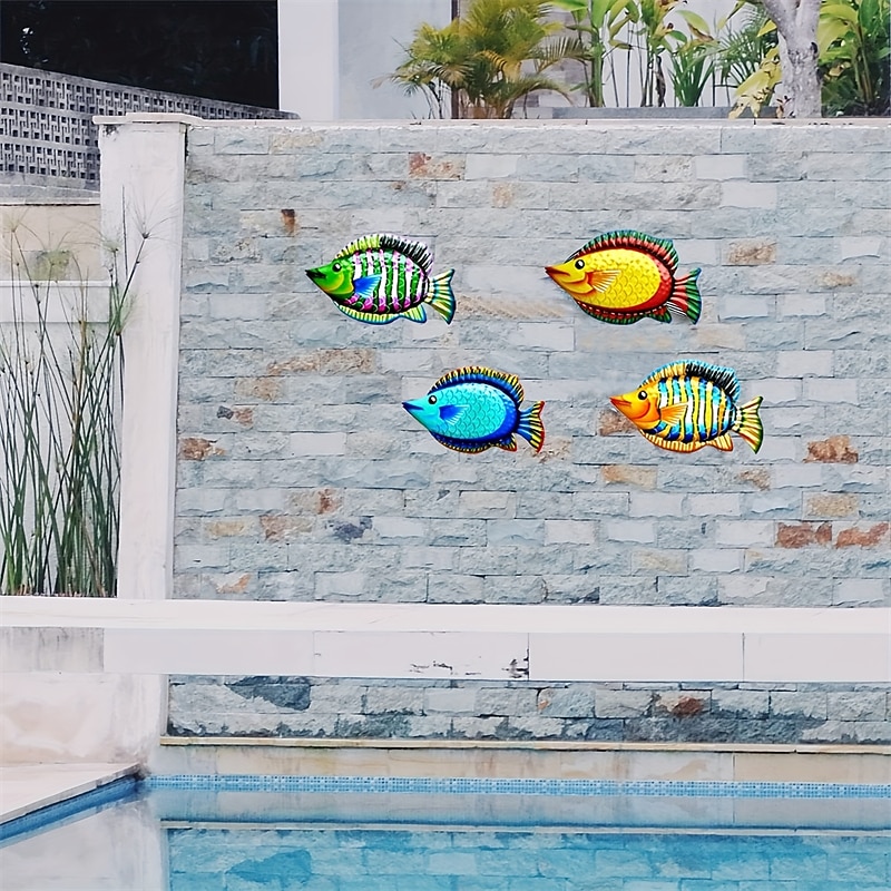 1pc Fish Metal Wall Art Metal Colorful Tropical Fish Decor 3D Outdoor Sculpture Ocean Theme Decor Bathroom Pool Decor Garden Fence Wall Decor Metal Wall Art Decor 17.5x30cm/6.9''x11.8''3