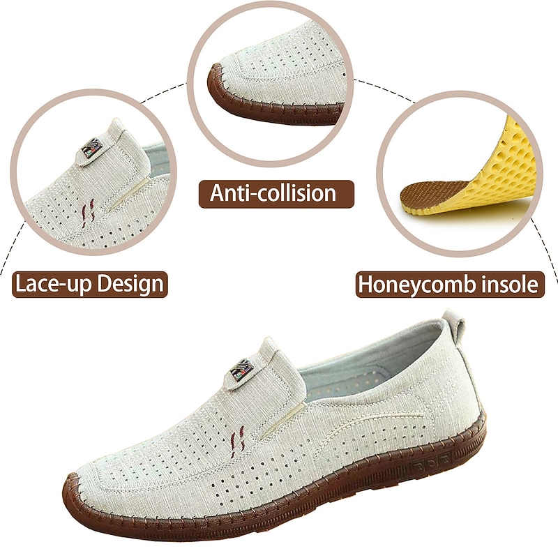 Men's Breathable Beige Slip-On Loafers with Perforated Design and Cushioned Sole - Lightweight Casual Shoes for Summer and Outdoor Wear2