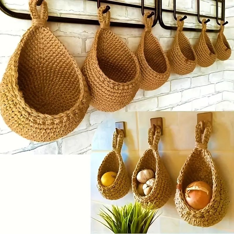 Bohemian Style Woven Wall Hanging Basket - Creative Teardrop Shape for Kitchen Storage of Fruits & Vegetables