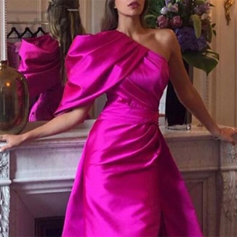 Mermaid Evening Gown Sexy Dress Summer Court Train Sleeveless One Shoulder Fall Wedding Reception Satin with Ruched Slit2