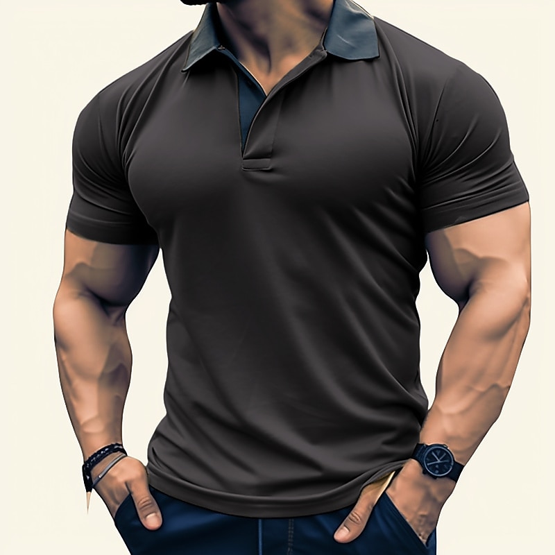 Men's Polo Shirt Golf Shirt Casual Holiday Classic Short Sleeve Fashion Basic Plain Quick Dry Summer Regular Fit dark brown Black Navy Blue Orange Polo Shirt4