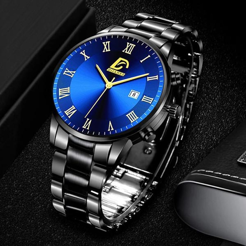 Fashion Mens Watches Luxury Calendar Date Quartz Clock Big Dial Men Business Stainless Steel Mesh Belt Watch Relojes Masculino2