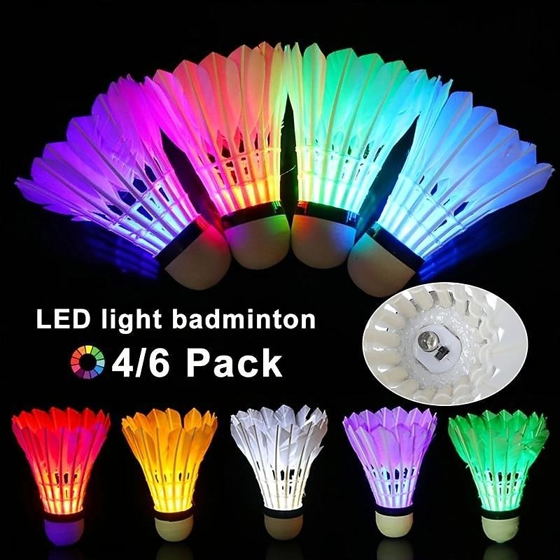 4 Pack LED Badminton Shuttlecocks Colorful LED Goose Feather Glow Birdies Badminton Balls Shuttlecocks