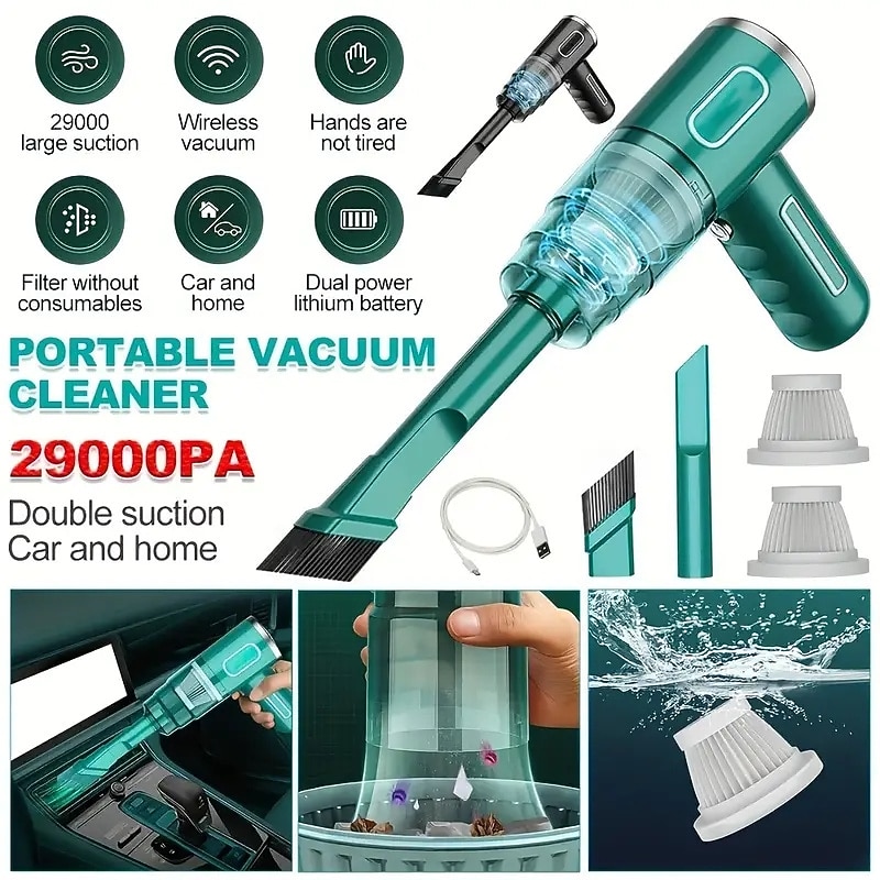 1pc 29000Pa Mini Cordless Vacuum Cleaner 120W Strong Suction Car Vacuum Cleaner Handheld Cordless Cleaning Appliances For Car Home PC3