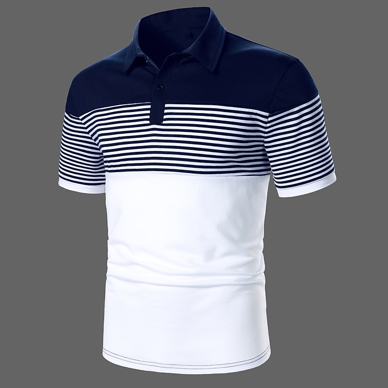 Men's Button Up Polos Polo Shirt Casual Holiday Lapel Short Sleeve Fashion Basic Color Block Classic Summer Regular Fit Black Dark Navy Button Up Polos3